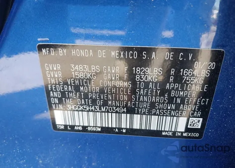 2020 Honda Fit Lx z USA, uszkodzony, nr VIN 3HGGK5H43LM703494